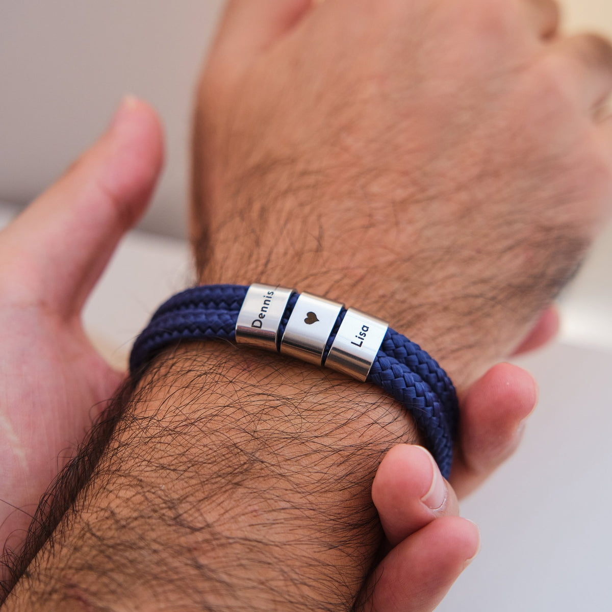 Blau Segeltau Armband mit Ringgravur - OTANTO