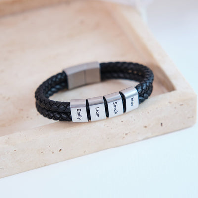 Doppel Lederarmband mit gravierten Beads - OTANTO