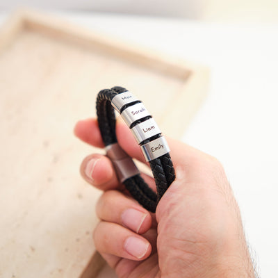 Doppel Lederarmband mit gravierten Beads - OTANTO