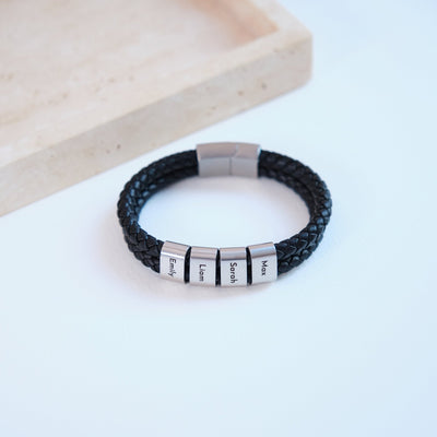 Doppel Lederarmband mit gravierten Beads - OTANTO