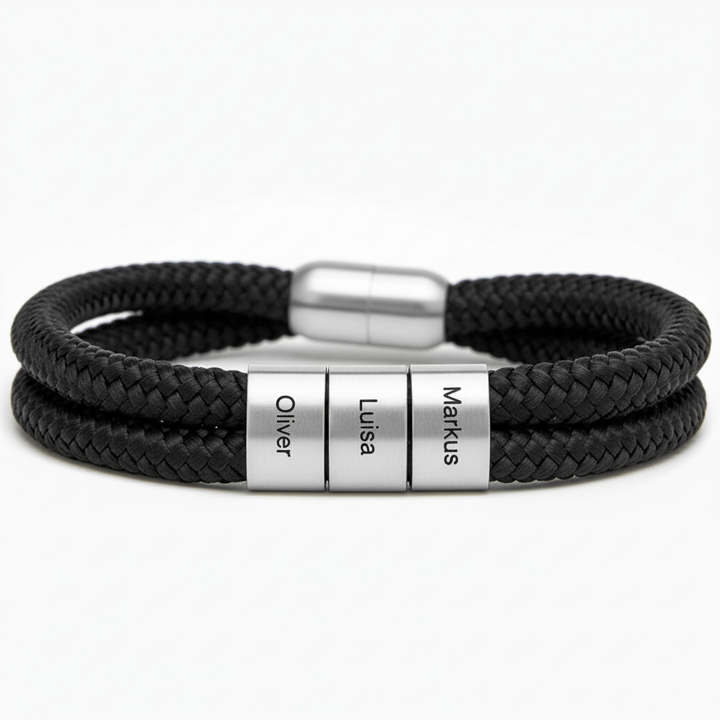 Grau Segeltau Armband mit Ringgravur - OTANTO