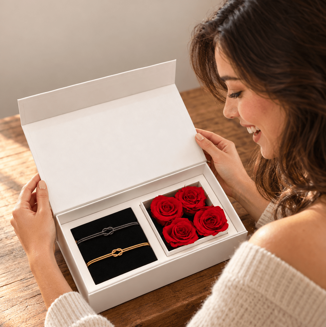 Rosenbox + Liebesknoten Partnerarmband - OTANTO