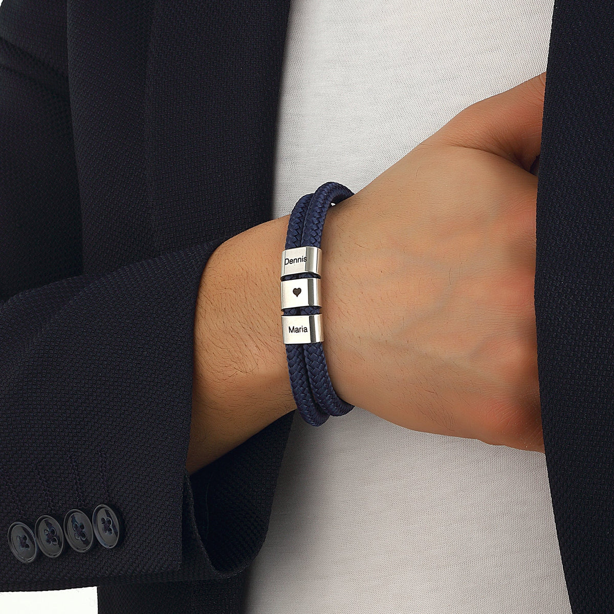 Blau Segeltau Armband mit Ringgravur - OTANTO